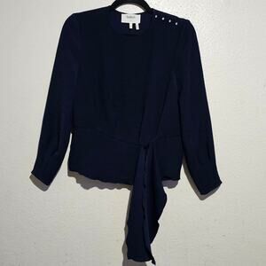 ba&sh Navy Side Tie Long Sleeve Palina Top Women Small Us 6 Elegant